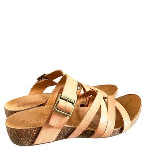 Korks Aster Wedge Slip-On Leather Strappy Sandal In Light Tan/Peach Size 8